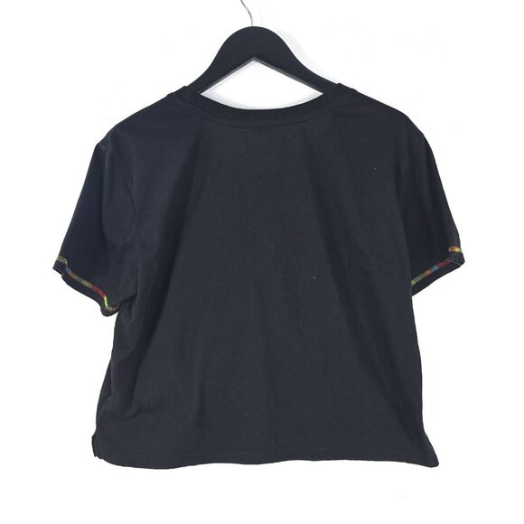 BEBE Sport Y2K Black Rainbow Stitched Boxy Crop Length Baby Tee - Picture 4 of 6